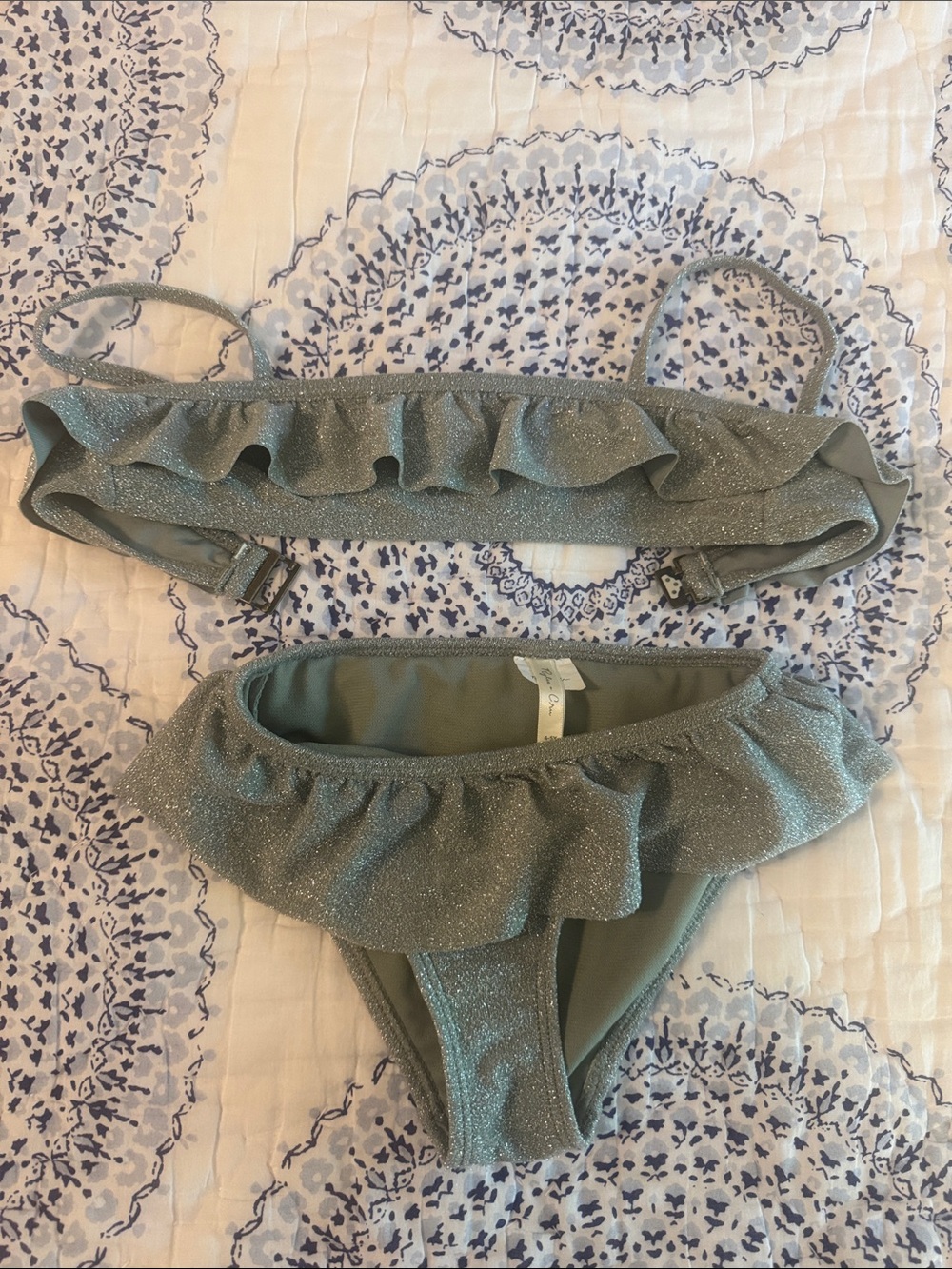 Rylee and cru Glitter Ruffle Bikini Set in dark drey